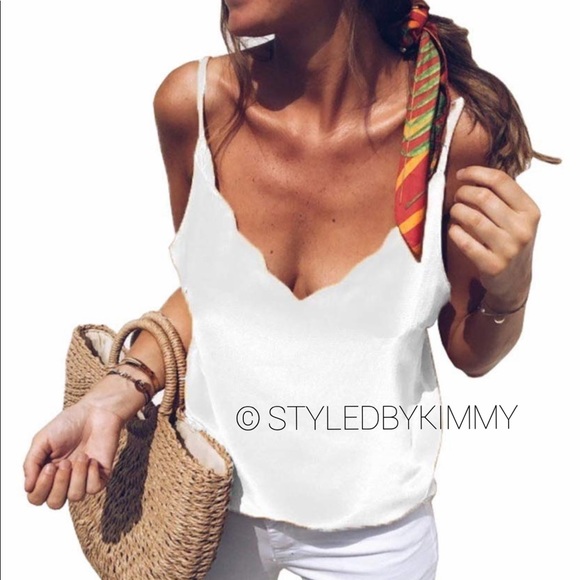 SCALLOP Top Camisole Tanktop Shirt NWT White - Picture 5 of 5